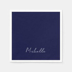 Navy Blue Color Plain Modern Own Name Calligraphy Napkins