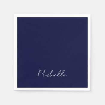 Navy Blue Color Plain Modern Own Name Calligraphy Napkins by made_in_atlantis at Zazzle