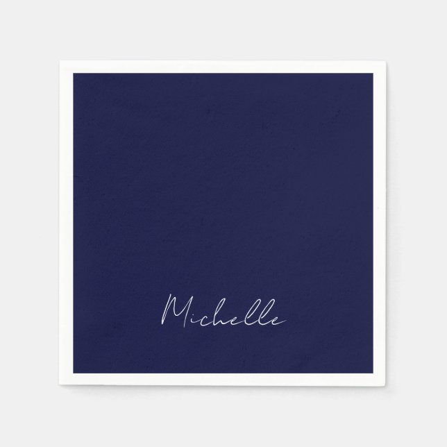 Navy Blue Color Plain Modern Own Name Calligraphy Napkins (Front)