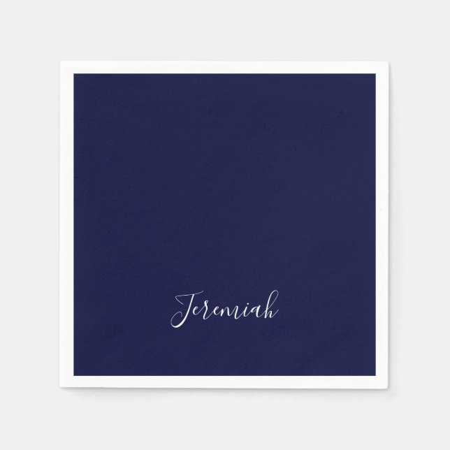 Navy Blue Color Plain Modern Own Name Calligraphy Napkins (Front)