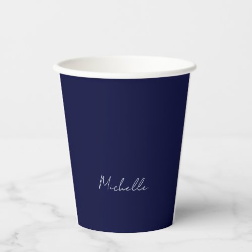 Navy Blue Color Plain Modern Own Name Calligraphy Paper Cups