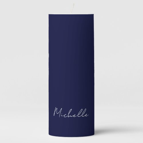 Navy Blue Color Plain Modern Own Name Calligraphy Pillar Candle
