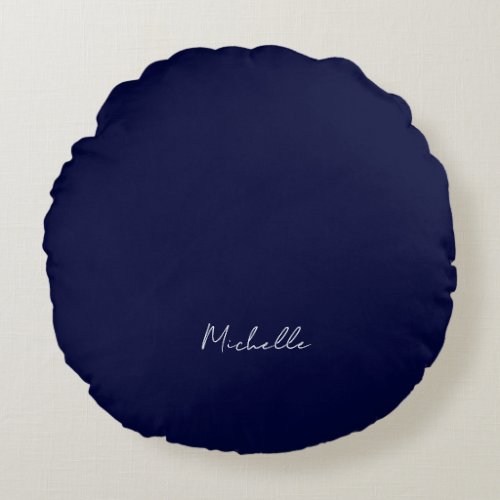 Navy Blue Color Plain Modern Own Name Calligraphy Round Pillow