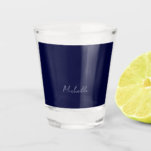 Navy Blue Color Plain Modern Own Name Calligraphy Shot Glass