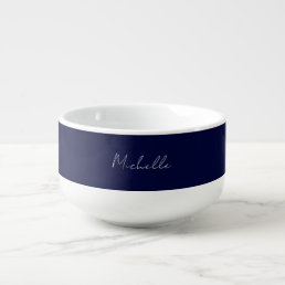 Navy Blue Color Plain Modern Own Name Calligraphy Soup Mug