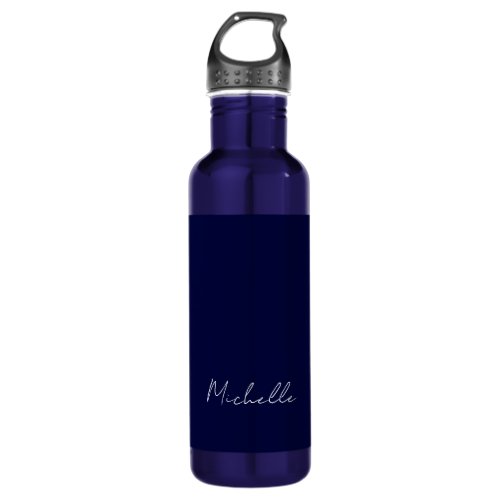 Navy Blue Color Plain Modern Own Name Calligraphy Stainless Steel Water Bottle