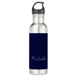 Navy Blue Color Plain Modern Own Name Calligraphy Stainless Steel Water Bottle