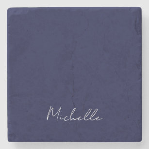 Navy Blue Color Plain Modern Own Name Calligraphy Stone Coaster