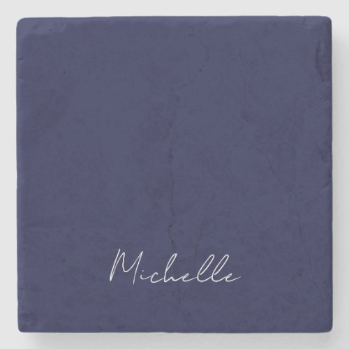 Navy Blue Color Plain Modern Own Name Calligraphy Stone Coaster