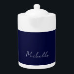 Navy Blue Color Plain Modern Own Name Calligraphy Teapot<br><div class="desc">Represent yourself with this modern,  elegant design. This template can be customized to meet all professional occupations.</div>