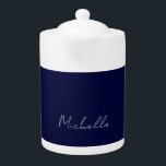 Navy Blue Color Plain Modern Own Name Calligraphy Teapot<br><div class="desc">Represent yourself with this modern,  elegant design. This template can be customized to meet all professional occupations.</div>