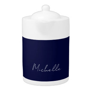 Navy Blue Color Plain Modern Own Name Calligraphy Teapot