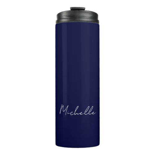 Navy Blue Color Plain Modern Own Name Calligraphy Thermal Tumbler