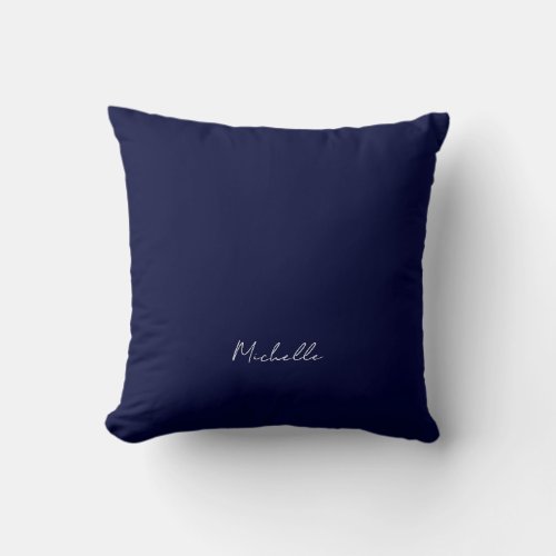 Navy Blue Color Plain Modern Own Name Calligraphy Throw Pillow