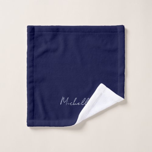 Navy Blue Color Plain Modern Own Name Calligraphy Wash Cloth
