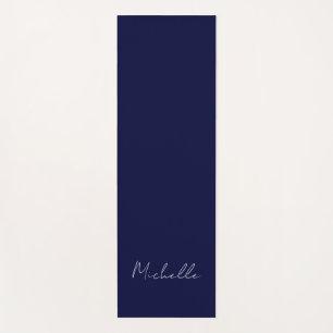 Navy Blue Color Plain Modern Own Name Calligraphy Yoga Mat