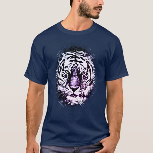 Navy Blue Color Pop Art Tiger Head Elegant T_Shirt