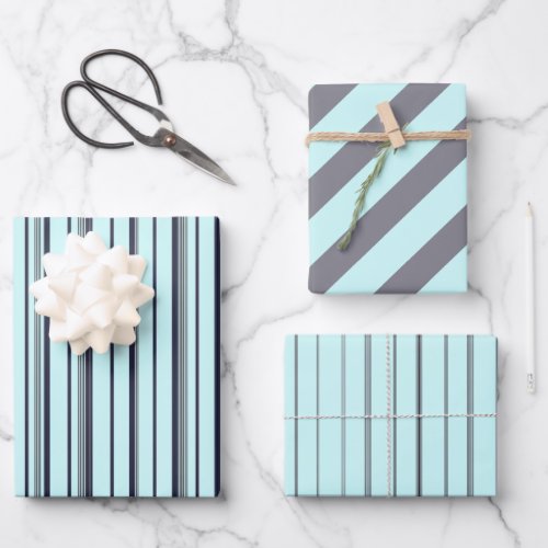 Navy Blue Color Stripe Vintage Cute Wrapping Paper Sheets