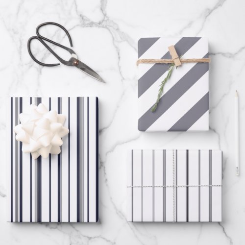 Navy Blue Color Stripe Vintage Cute Wrapping Paper Sheets