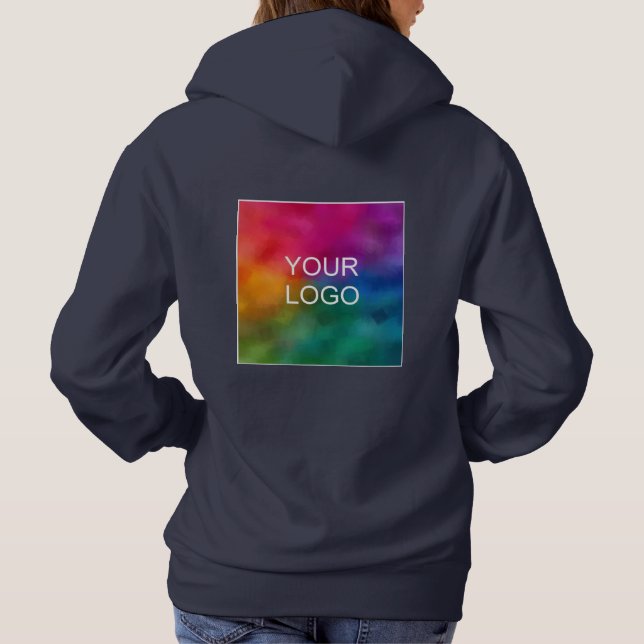 Navy Blue Color Template Upload Business Logo Hoodie (Back)
