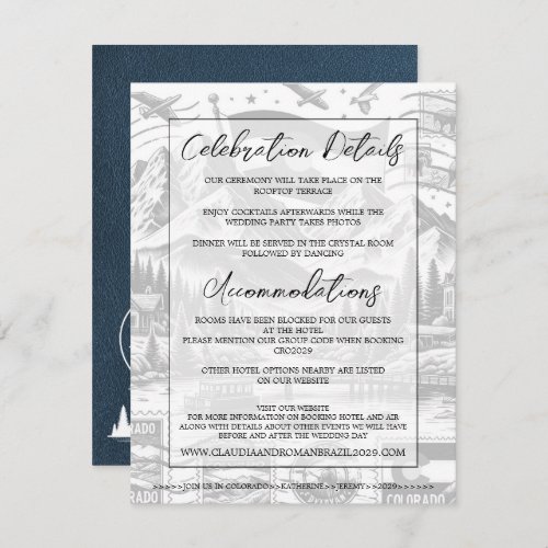 Navy Blue Colorado Passport Wedding Enclosure Card