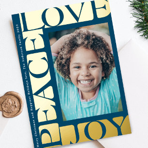 Navy Blue colorful LOVE PEACE JOY photo frame Foil Holiday Card