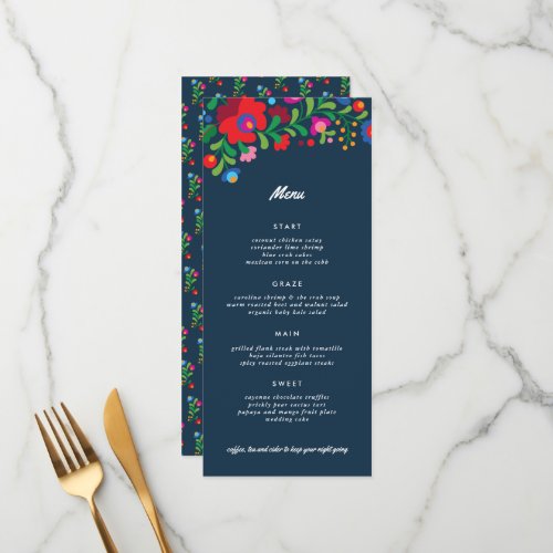 Navy Blue Colorful Mexican Embroidery Dinner Menu