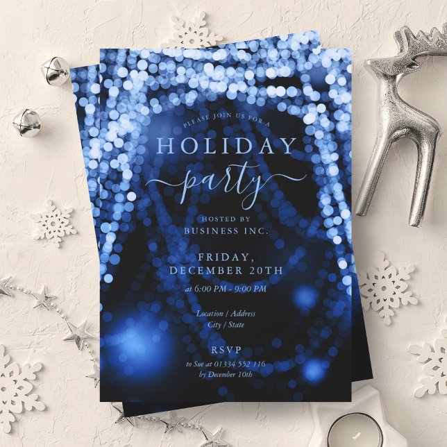 Navy Blue Company Holiday Party String Lights Invitation (Navy Blue Company Holiday Party String Lights Invitation)