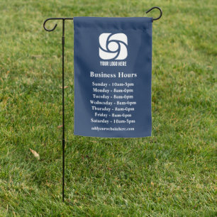 Navy Blue Company Logo Custom Business Hours Garden Flag