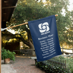 Navy Blue Company Logo Custom Business Hours House Flag