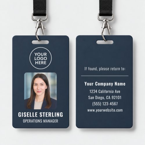 Navy Blue Company Logo Employee Photo ID Badge
