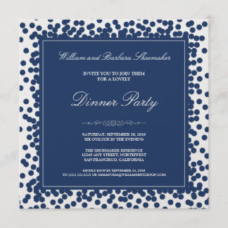 Navy Blue Confetti Dinner Party Invitation