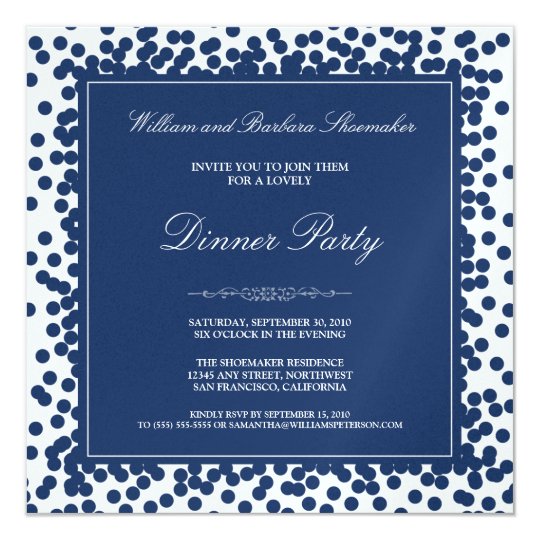 Navy Blue Confetti Dinner Party Invitation | Zazzle.com