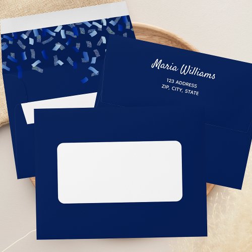Navy blue confetti envelope