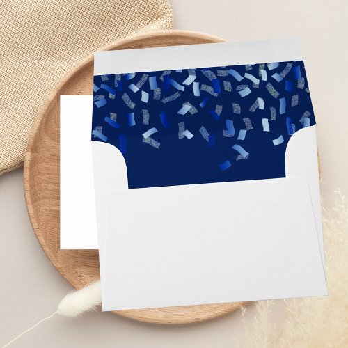 Navy blue confetti white envelope