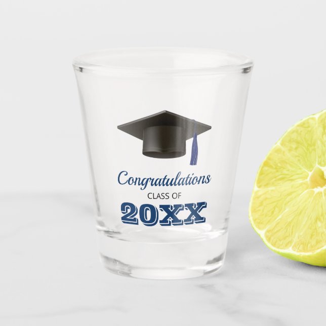 Navy Blue Congratulations College Graduation Shot Glass (Front)