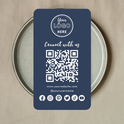 Navy Blue Connect With Us Social Media QR Code Business Card