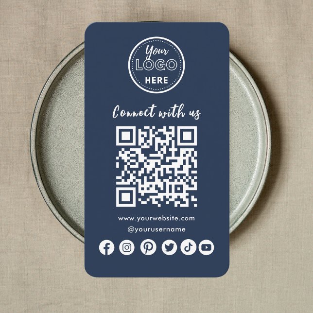 Navy Blue Connect With Us Social Media QR Code Business Card (Creator Uploaded)