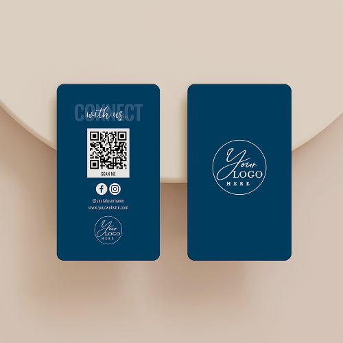 Navy Blue Connect With Us Social Media QR Code Business Card