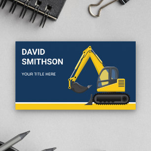 Navy Blue Construction Bulldozer Excavator Business Card