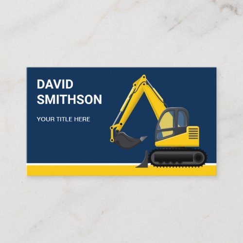 Navy Blue Construction Bulldozer Excavator Business Card