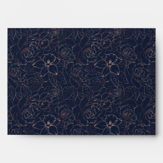 Navy Blue Copper Gold Roses Invitation Matching