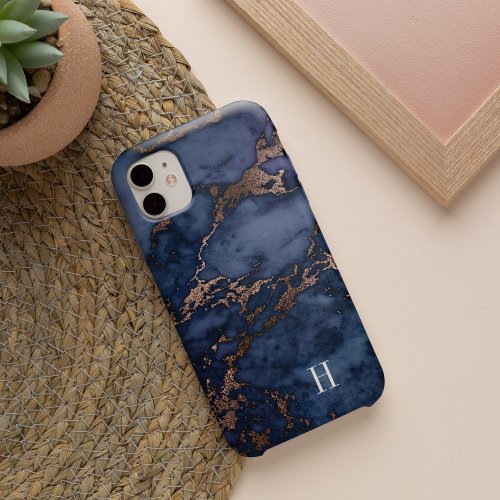 Navy Blue  Copper Marble Monogram iPhone 13 Case