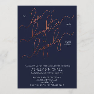 Navy Blue Copper Script Rehearsal Dinner Invite