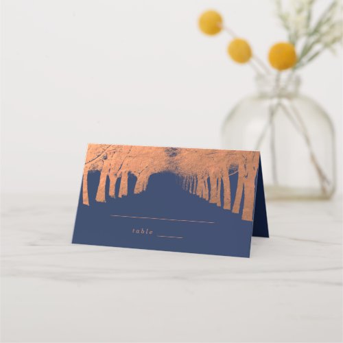 Navy Blue Copper Trees Avenue Wedding Place Cards