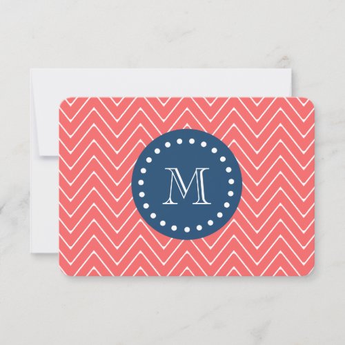 Navy Blue, Coral Chevron Pattern | Your Monogram Custom Invite