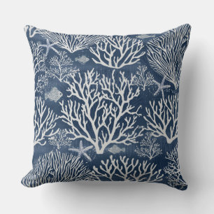 Navy Blue Coral Decorative Pillow