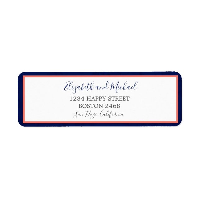 Navy Blue  Coral Elegant Modern Chic Wedding Label (Front)