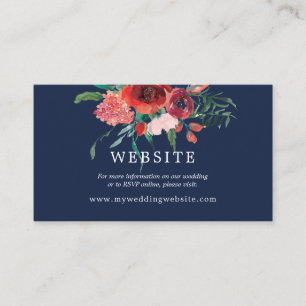 Navy Blue Coral Floral Reception Wedding Website Enclosure Card
