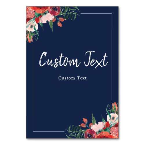 Navy Blue Coral Floral Reserved Wedding Sign Table Table Number